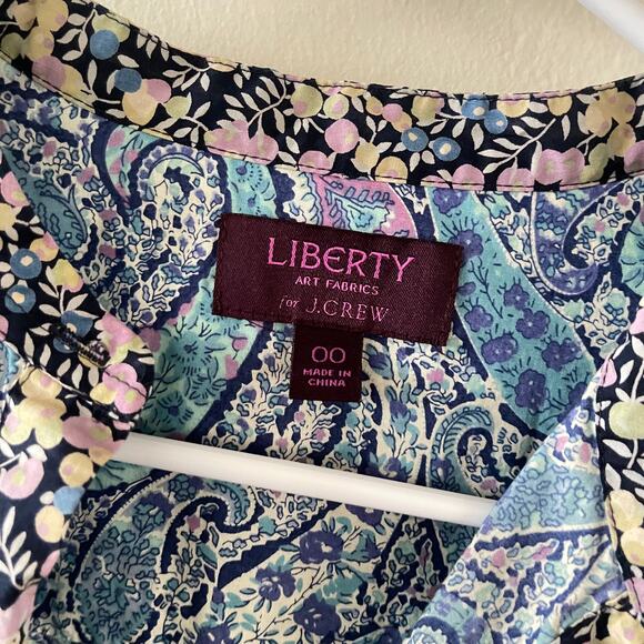 J. Crew Liberty Arts Fabrics Popover Shirt Womens 00 Blue Paisley Cottagecore - Picture 3 of 5